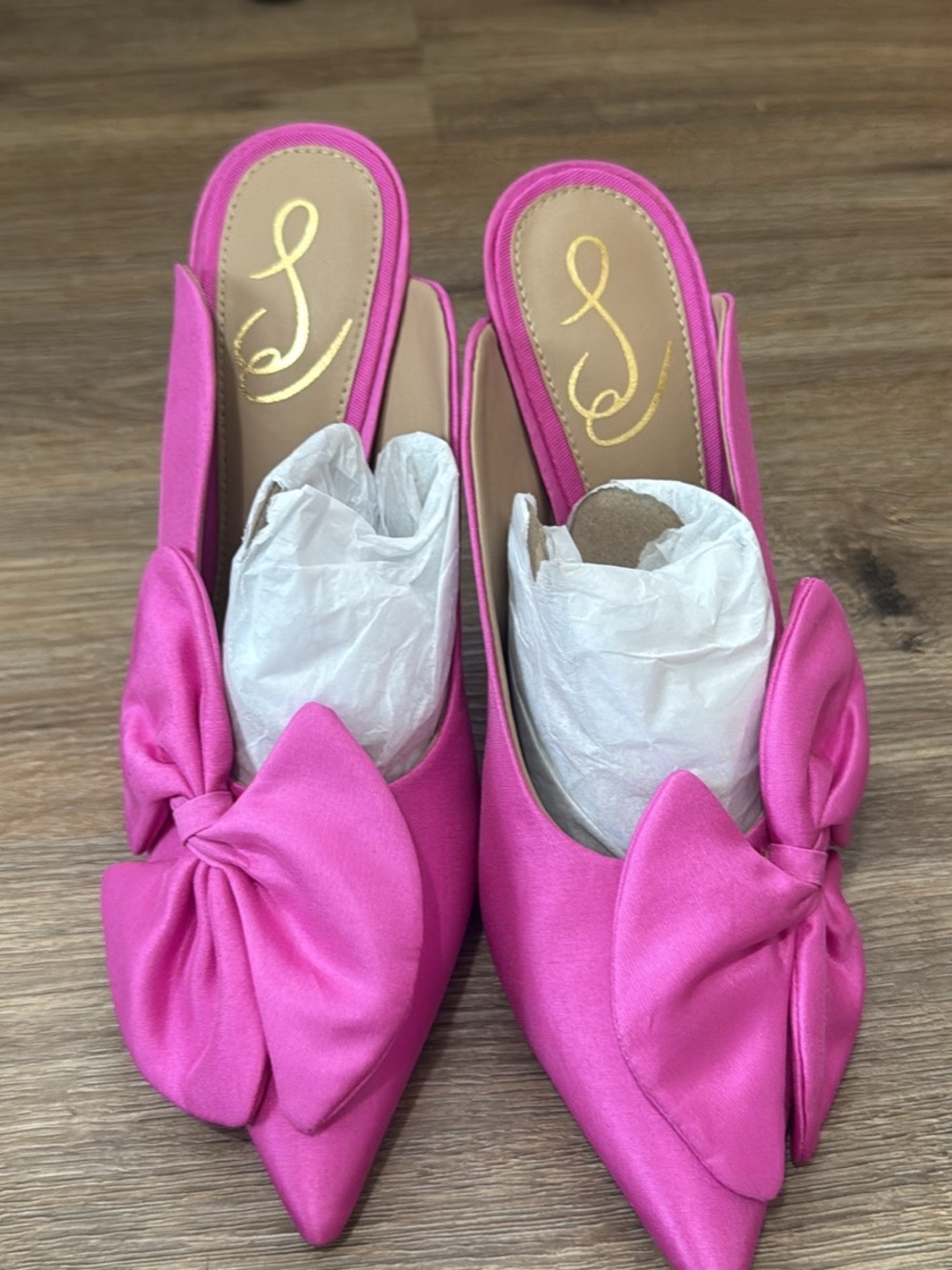 Sam Edelman Hot Pink Satin Pointed Bow Mules